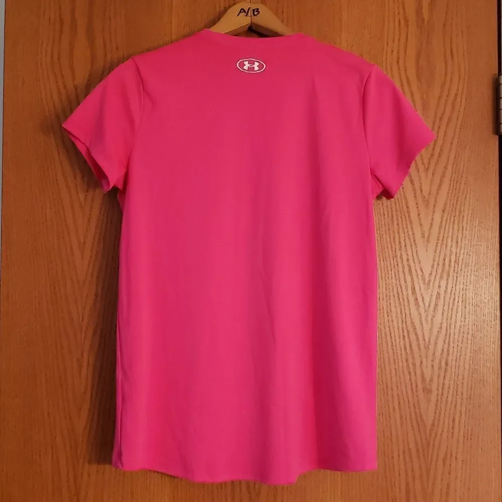 Hot Pink Under Armour Loose Fit T-Shirt with Colorful Logo Sz XL